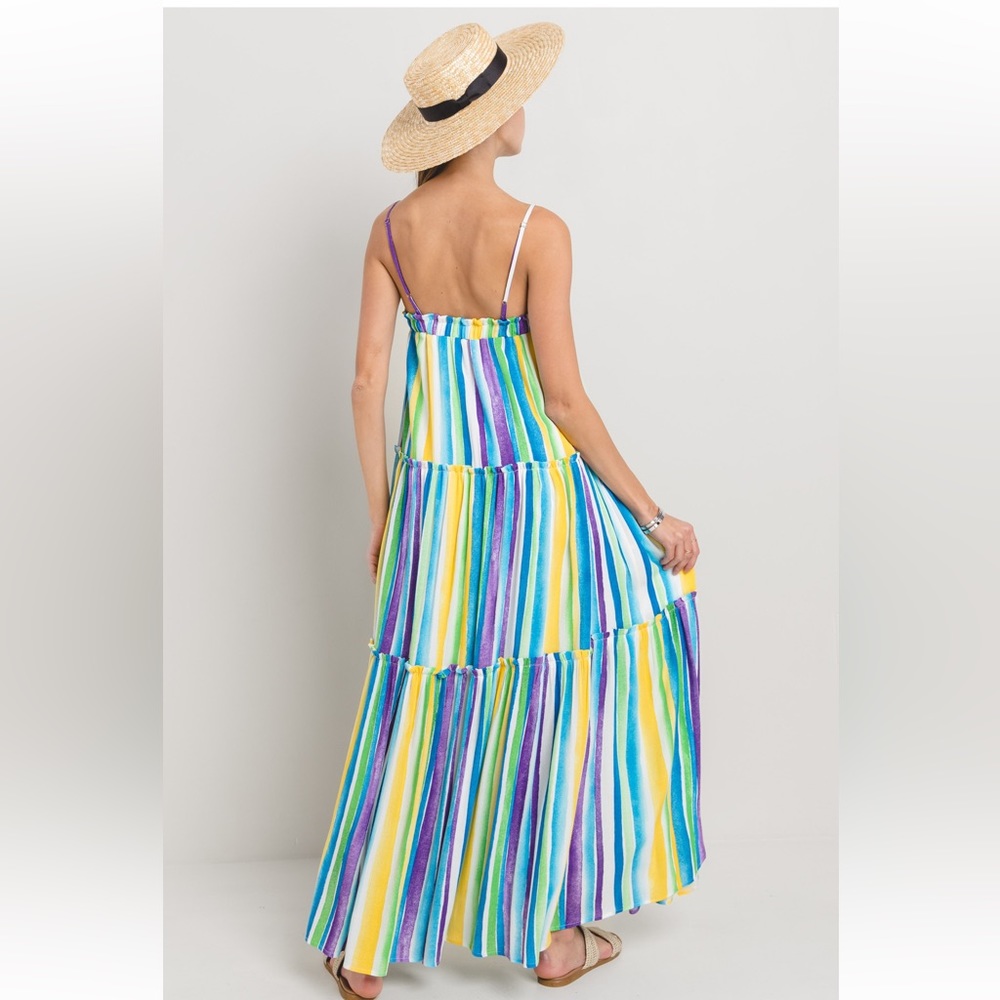 28 Fabulous boho Striped Ruffled Maxi Dress - Picture 6 of 6
